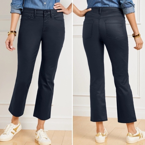 Talbots Demi Boot Crop Jeans 12 navy blue waxed coated high rise waist solid - Picture 1 of 12